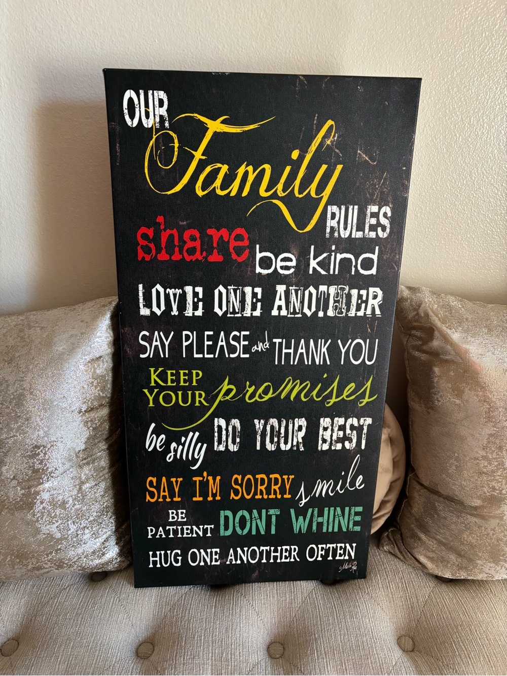 Our Family Rules Wall Sign - Multicolor